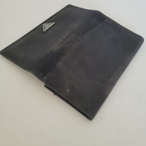 PRADA Vintage Tessuto Nero Black Nylon Leather Logo Plate Wallet Large Envelope - Picture 10 of 12